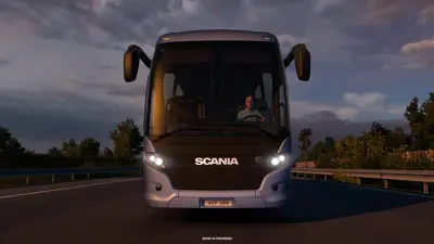 Scania Touring coach at dusk in Euro Truck Simulator 2 Coaches