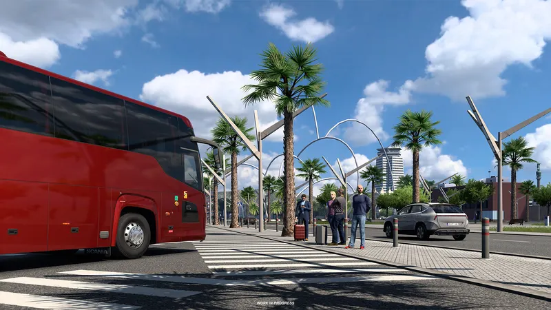 Coach picking up passengers at a station in ETS 2 Coaches