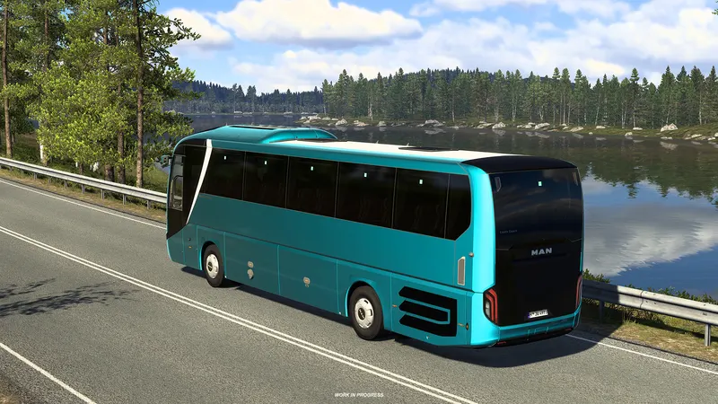 Coach on a scenic road in Euro Truck Simulator 2 Coaches