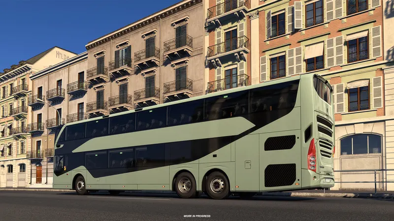 Volvo 9700 Double Decker in a city street in ETS 2 Coaches