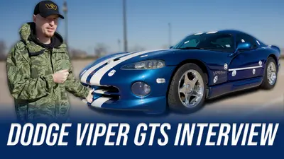 Owner Dino beside his blue and white striped 1997 Dodge Viper GTS in the SCS On The Road video