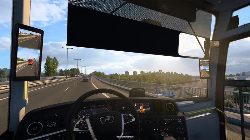 Split sun visors in an ETS 2 Coaches cockpit