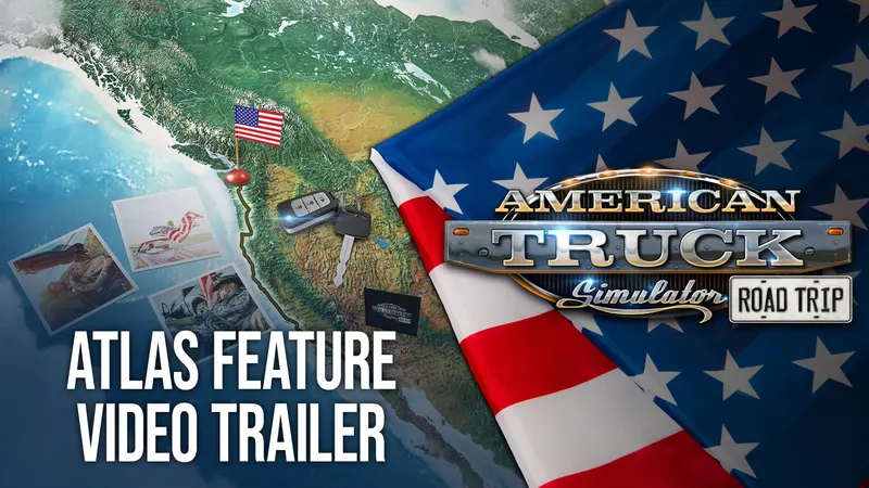 ATS Road Trip Atlas feature trailer artwork with a map of the western US, postcards and car keys