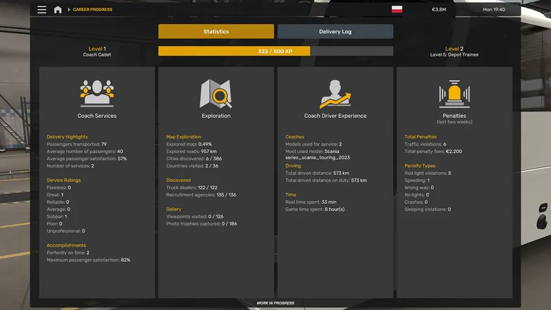 Mode Switch screen with Truck, Car and Coach modes